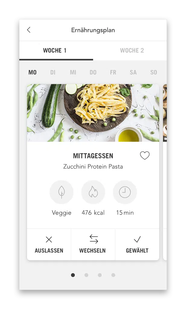 Ernährungsplan Plan mit Mahlzeiten (Smartphone Ansicht Beispiel Tag)
